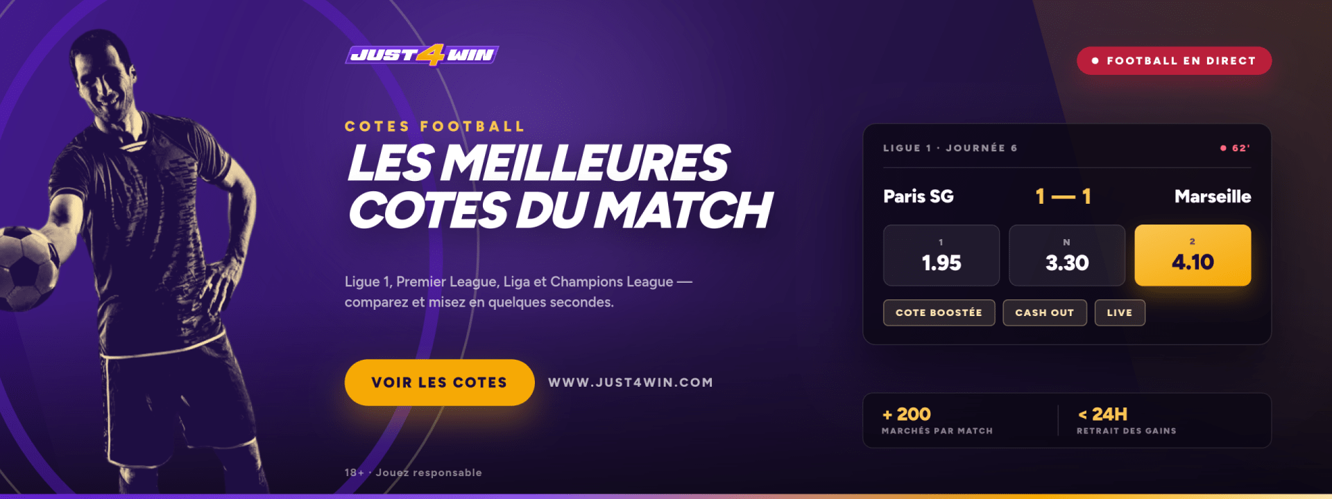 Les cotes football Just4Win